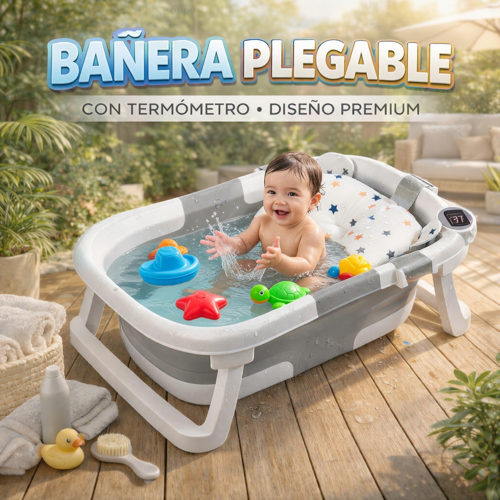 BAÑERA PLEGABLE INTELIGENTE CON COJÍN - BEBÉ - Mi tienda