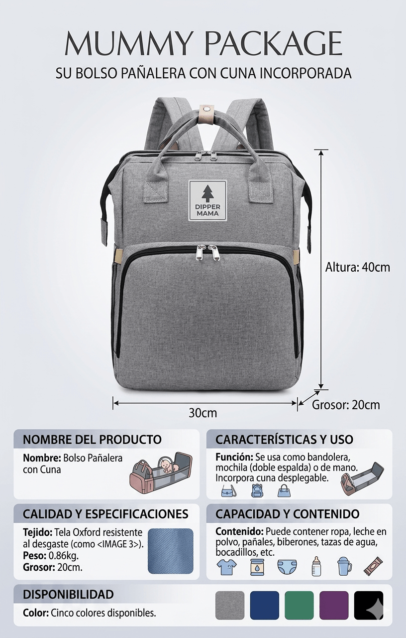 BOLSO PAÑALERA CUNA COLCHÓN - PORTATIL BEBÉ - Mi tienda